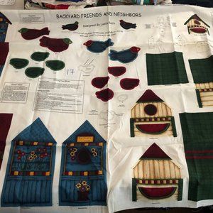 Fabric DIY Material - 1 yard Back Yard Friends Stuffed Birds Prim Panel #17